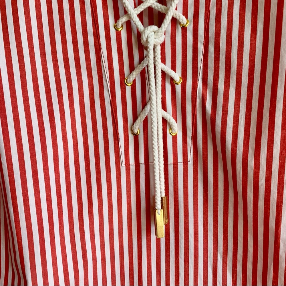 Brand new - Michael Kors Cotton Dress Red / White striped Sz L - Picture 2 of 9